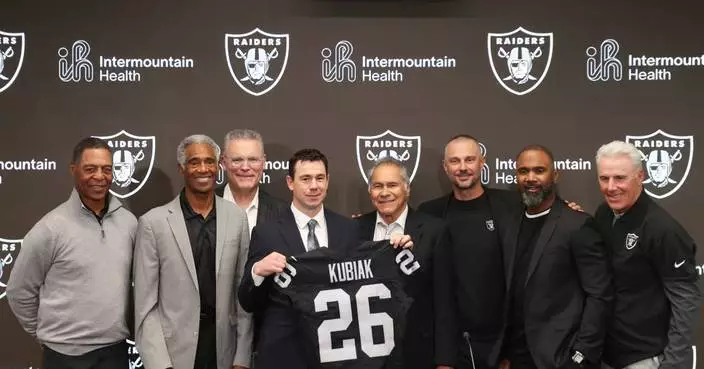 Raiders introduce new coach Klint Kubiak with a nod to their storied past