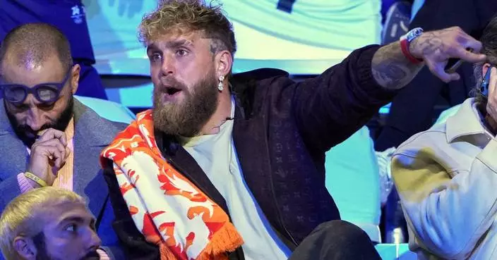 Jake Paul was in the second row as his fiancée, Jutta Leerdam, won a gold in Olympic speedskating