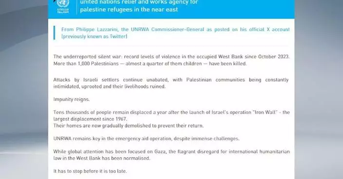Palestinian death toll in West Bank surpasses 1,000 since October 2023: UNRWA
