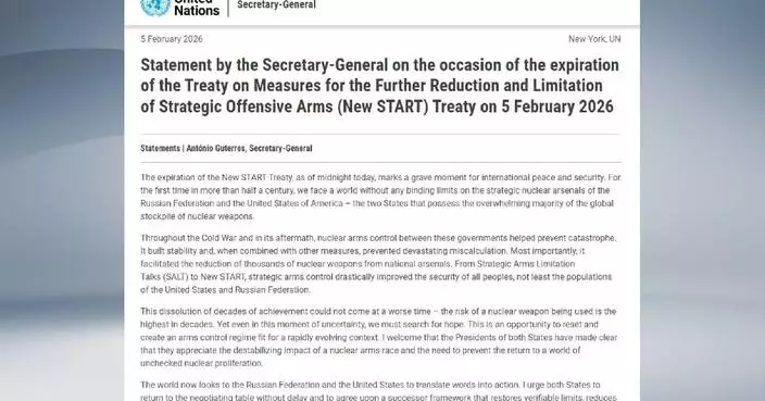 UN chief sees end of New START as grave moment for int’l peace, security