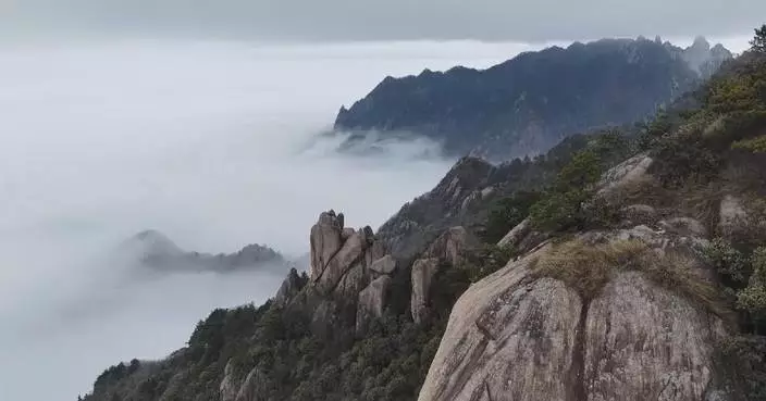 Dreamlike cloud sea appears at Jiuhua Mountain scenic area