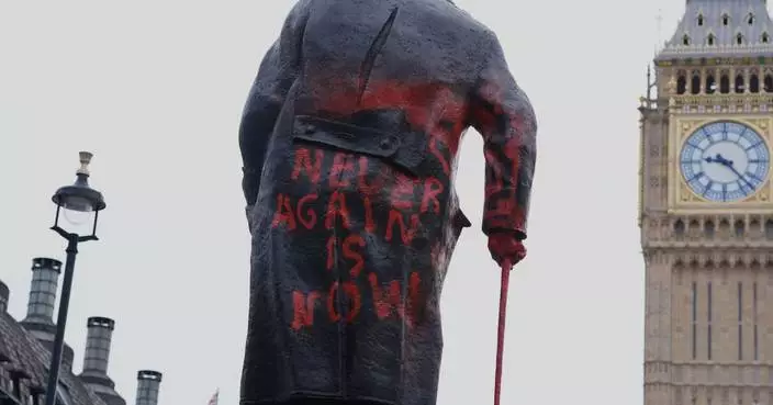 Suspect arrested after Churchill statue in London defaced with pro-Palestinian graffiti