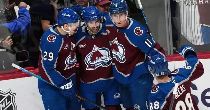 Nazem Kadri scores twice as part of a 26-shot, 5-goal 1st period to help Avalanche beat Flames 9-2