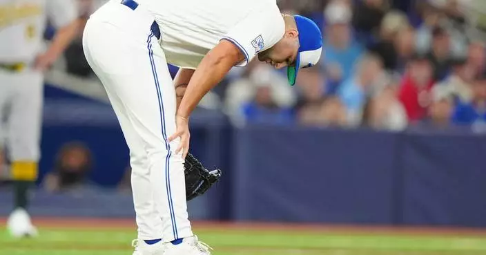 Blue Jays LHP Mason Fluharty leaves game after being hit by 2 batted balls in one inning