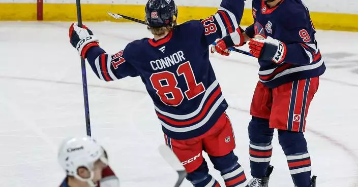 Kyle Connor reaches 30 goals for 8th time to help the Jets beat the Avalanche 3-1