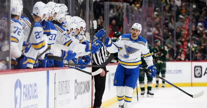 Buchnevich scores late in third period to help Blues end 10-game road skid with 3-1 win over Wild