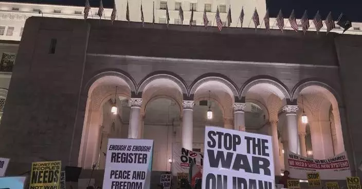 Demonstrators gather outside Los Angeles City Hall to protest US strikes on Iran