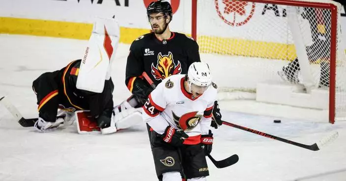 Dylan Cozens scores a power-play goal to lift the Senators past the Flames 4-1