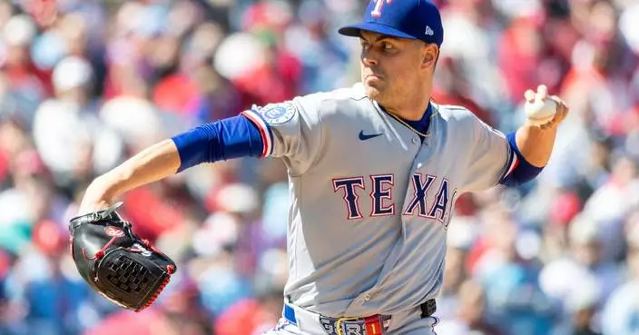 MacKenzie Gore strikes out 7 in his 1st start for Texas as the Rangers beat the Phillies 8-3