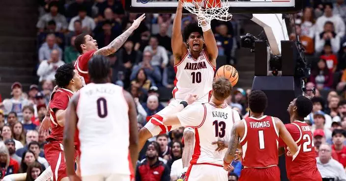 Top-seeded Arizona beats Arkansas 109-88 to reach the Elite Eight for the 1st time since 2015