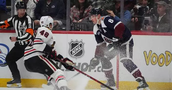 Makar scores 2 goals as NHL-leading Avalanche beat Blackhawks 3-1