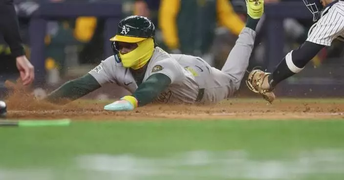 Rooker’s 9th-inning sacrifice fly lifts Athletics over Yankees 3-2