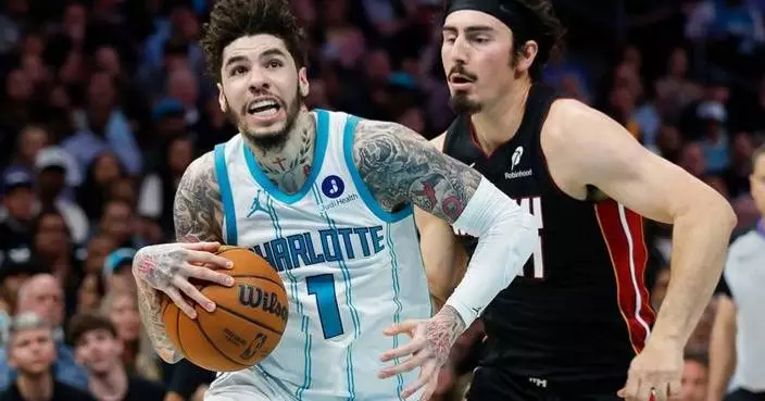 LaMelo Ball's layup, Miles Bridges' block at buzzer give Hornets 127-126 win over Heat in play-in