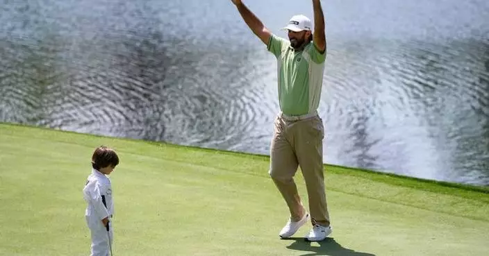 Photos of golfers and their children enjoying the Par-3 Contest at the Masters