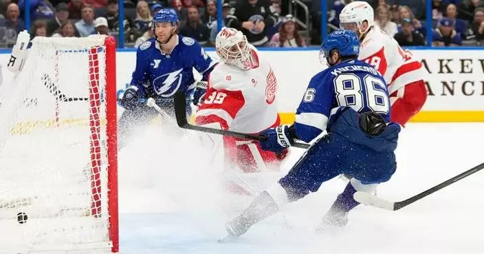 Nikita Kucherov scores 27 seconds into OT to give the Lightning a 4-3 victory against the Red Wings