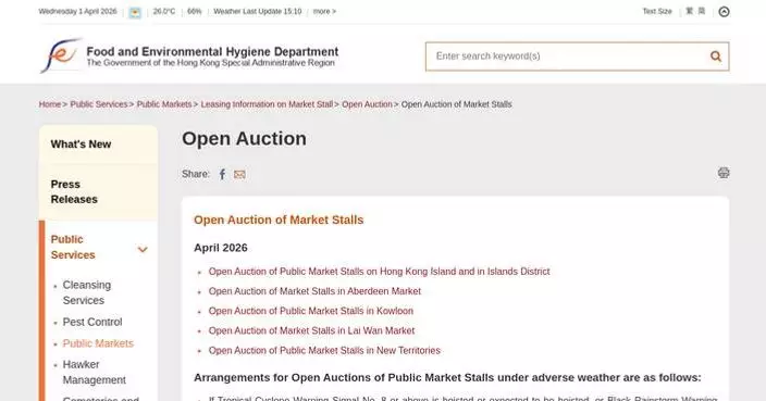 Open Auctions for 501 Market Stalls in Hong Kong Set for April, First-Come Rentals Available Later