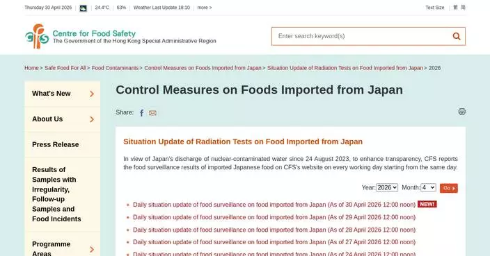 CFS Reports 99.9% Food Safety Compliance, Two Unsatisfactory Samples Identified