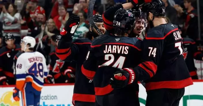 Jarvis scores twice to help the Hurricanes beat the Islanders 4-3