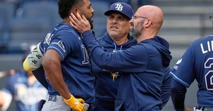 Rays’ third baseman Junior Caminero leaves game vs. Guardians due to bruised jaw