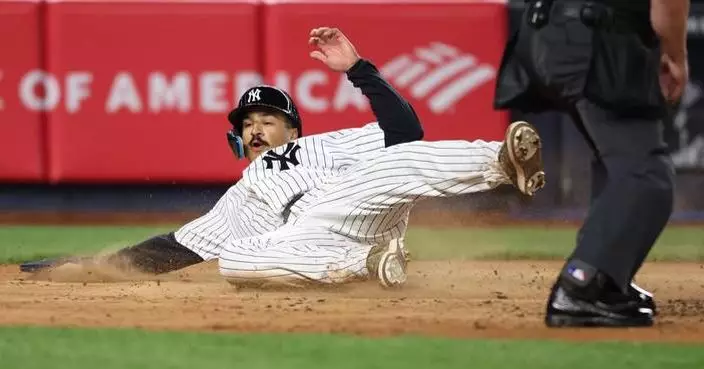 Stanton has first steal since 2020, hits 2-run single in Yankees' 9-7 win over Marlins