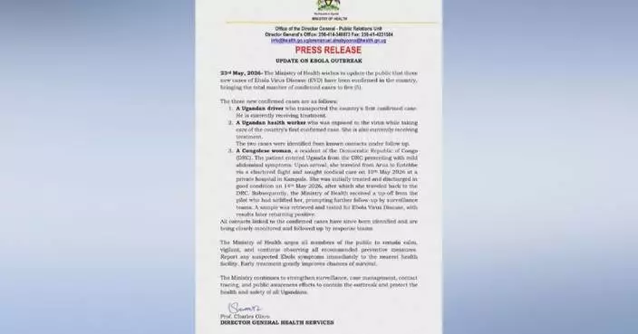 Three new Ebola cases confirmed in Uganda