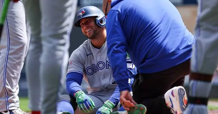 George Springer leaves Blue Jays game after being hit by pitch again on left foot