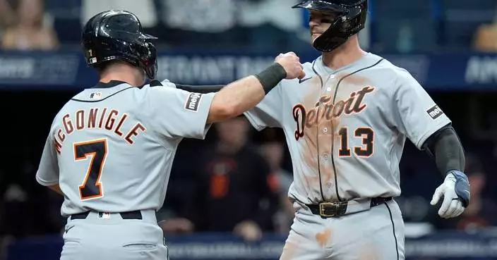 Tigers hit 5 home runs and hold off Rays 10-9 to halt skid behind Dingler, Carpenter and Greene