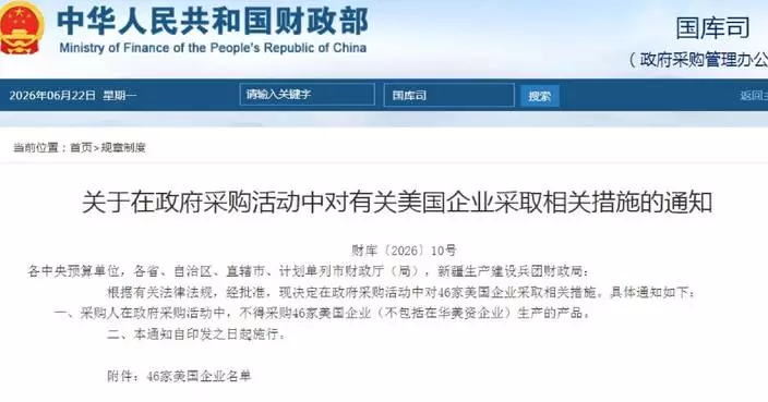 China bans purchase from 46 U.S. companies in government procurement