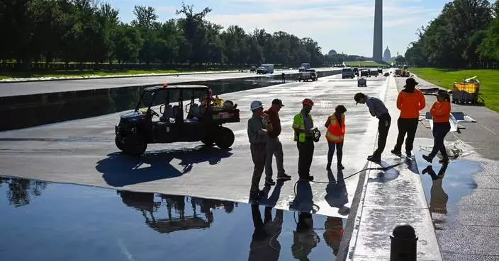 Refilling starts for newly painted Reflecting Pool in Washington, in photos