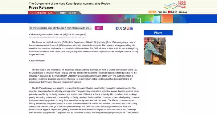 Low Risk of Avian Influenza Pandemic After H9N2 Case in Hong Kong, Public Urged to Maintain Hygiene.