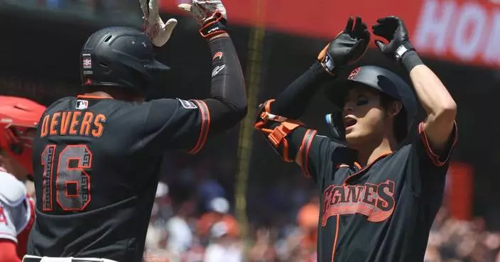 Devers, Lee hit 3-run homers, Ray pitches 6 shutout innings as Giants beat Angels 9-2