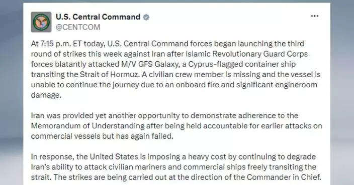 U.S. forces launch 3rd round of strikes this week against Iran: Central Command