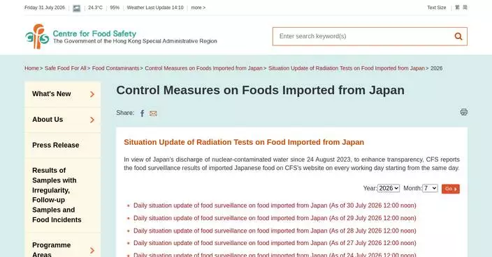 CFS Reports 99.9% Food Safety Rate, Nine Unsatisfactory Samples Identified in Recent Testing