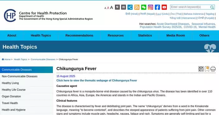 Health Authorities Urge Mosquito Bite Prevention Amid Rising Dengue and Chikungunya Cases in Hong Kong