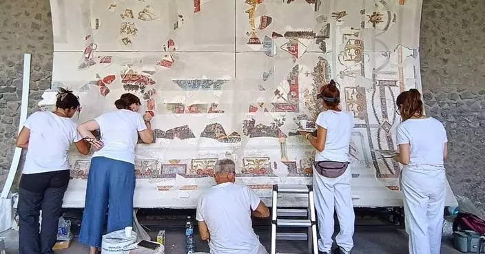 Pompeii archaeologists reconstruct frescoed ceiling of a banquet hall, with more fragments to come