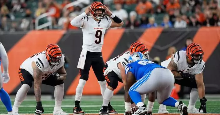 Joe Burrow starts and backup Joe Flacco throws a TD pass as Bengals beat Lions 16-14