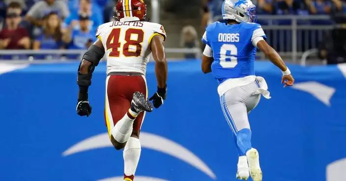 Dobbs overcomes two turnovers with long TD run as Lions beat Commanders, 17-13