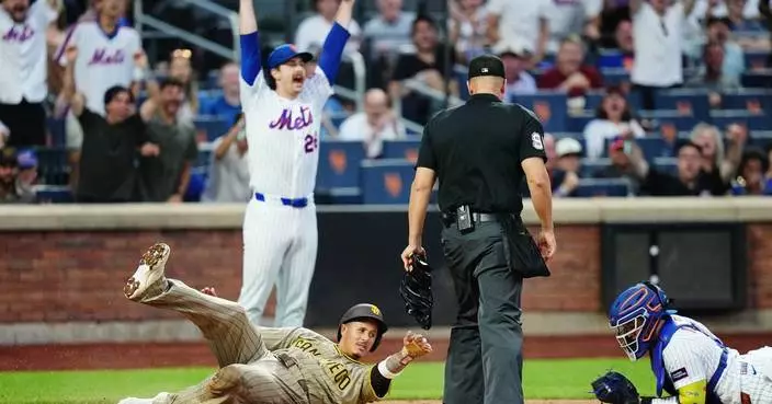 Benge and Ewing nail the Padres at home plate as the Mets hang on for a 2-1 victory