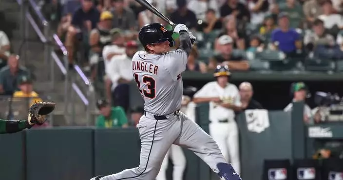 Dillon Dingler's grand slam helps the Tigers beat A's 13-1 in Max Clark's debut