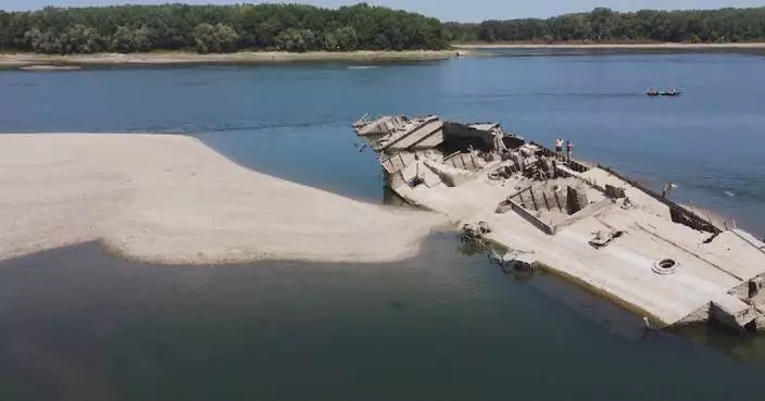 Receding Danube water levels reveal sunken WWII warships