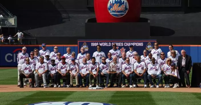 Members of the 1986 World Series champion Mets celebrate the 40th anniversary of team's last title