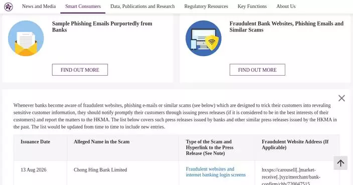 HKMA Warns Public of Banking Scams and Fraudulent Websites