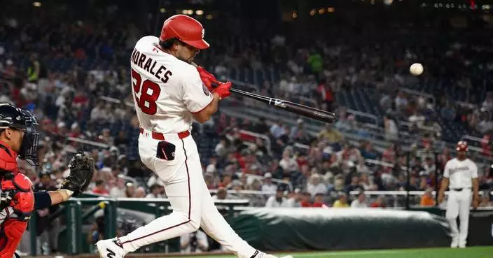 Yohandy Morales homers and has 3 hits in his debut as the Nationals top the Braves 9-5