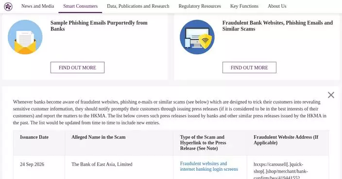 HKMA Warns Public About Recent Banking Scams and Fraudulent Websites