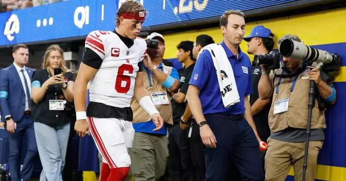 Giants QB Jaxson Dart exits with knee injury and WR Malik Nabers hurts shoulder vs. Rams