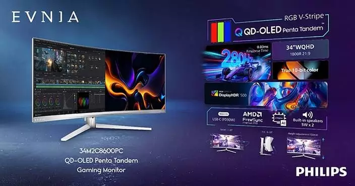 Play Without Limits, Create Without Compromise: Philips Evnia 34M2C8600PC Redefines the Gaming &amp; Creator Workspace with Ultrawide QD-OLED Penta Tandem