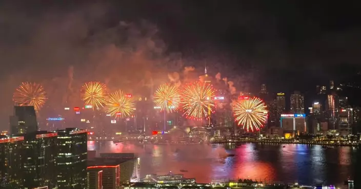 National Day Fireworks Light up Victoria Harbour, Drawing Crowds of Spectators