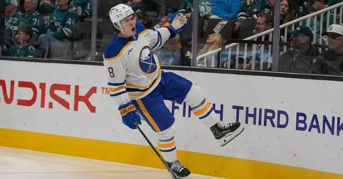 Colten Ellis makes 23 saves to lead the Sabres past the Sharks 2-0