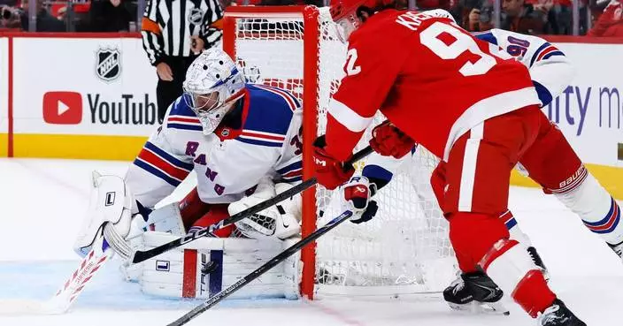 Dylan Garand makes 23 saves for 1st career shutout as Rangers beat Red Wings 2-0