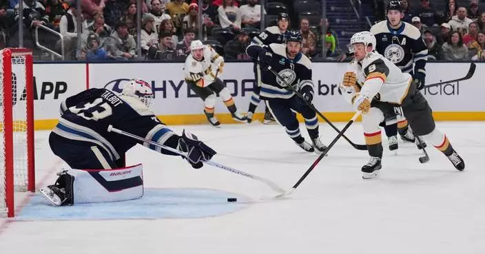 Fantilli scores on OT power play as Blue Jackets edge Golden Knights 2-1